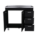 Base Double Door Cabinet, Three Drawers, Black Black Solid Wood Mdf Engineered Wood