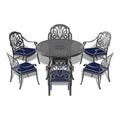 Cushions In Random Colors 7 Piece Set Of Cast Aluminum Patio Furniture With Cushions Yes Dining Set Black Seats 6 Rust Resistant Frame Water Resistant Cushion Garden & Outdoor Complete Patio Sets Aluminium