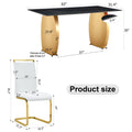 Table And Chair Set,Modern Rectangular Table With 0.4 Inch Black Patterned Tabletop And Gold Legs, Suitable For Kitchen, Dining Room, And Living Roomcomfortable Pu Seats,Perfect For Dinner, Meet White Black Seats 4 Sintered Stone