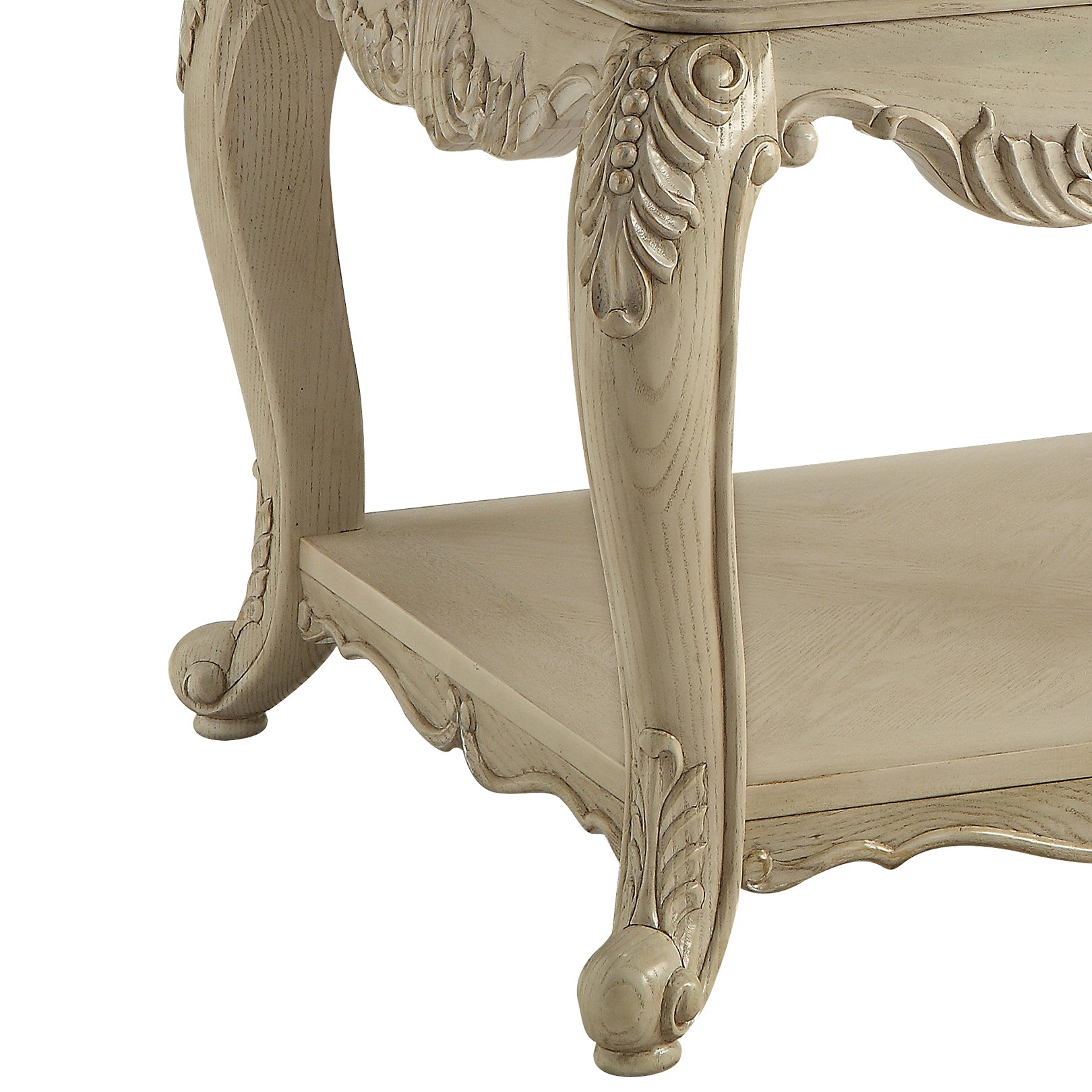 Antique White End Table With Bottom Shelf White Primary Living Space Drawers Rectangular Mdf