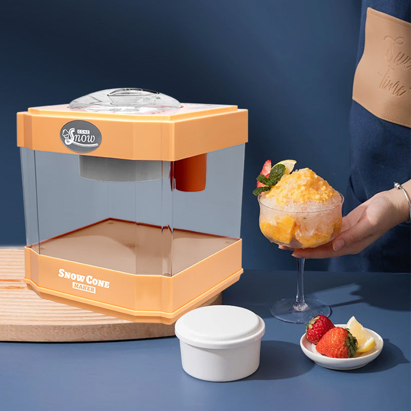 Snow Cone Maker, Tabletop Shaved Ice Machine For Slushies & Frozen Drinks, 2 Reusable Cups, Ice Scoop Orange Plastic