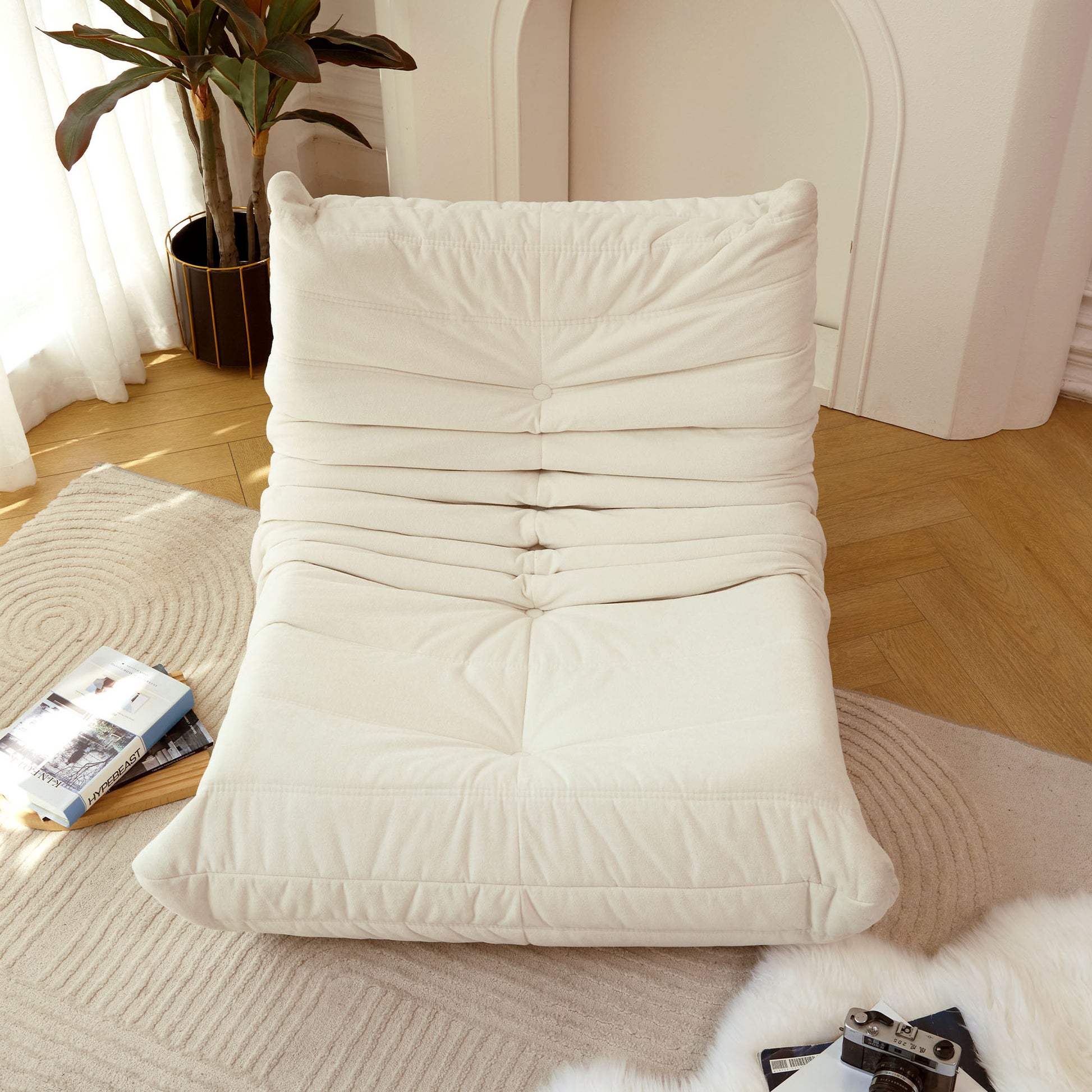 No Installation Bean Bag Chair Big Beanbag Chair For Adults Bean Bag Lounger Foam Chair For Home, Apartment, Living Room Or Gaming Venue Sofa In A Box Off White Polyester Primary Living Space Art Deco Armless Foam Polyester Blend