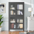 Classic Metal Storage Cabinet Display Cabinet With 4 Glass Doors 4 Shelves Cabinet Bookcase Side Cabinet For Home Office Living Room Kitchen Hallway Black, Waffle Grids Tempered Glass Freestanding 3 4 Shelves Black Office Glass Doors Classic Steel