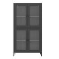 Classic Metal Storage Cabinet Display Cabinet With 4 Glass Doors 4 Shelves Cabinet Freestanding Bookcase Side Cabinet For Home Office Living Room Kitchen Hallway Black, Begonia Flower Tempered Glass Freestanding 3 4 Shelves Glass Pane Black Kitchen Glass