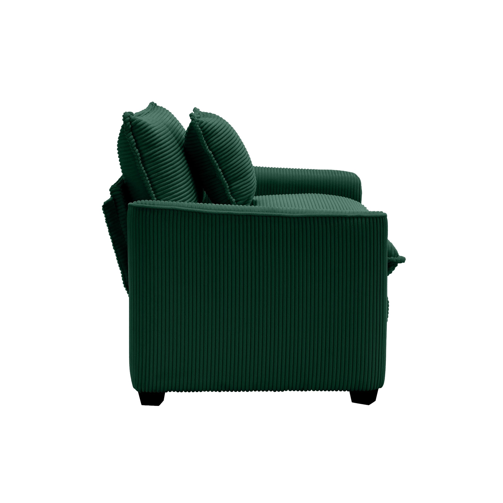 Luxurious And Sophisticated Deep Seated Sofa Set With Two Single Chairs In Green Corduroy Fabric, Suitable For Bedroom And Office Green Corduroy 2 Seat