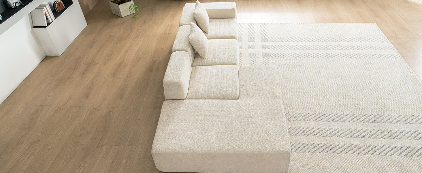 116.5" Sectional Sofa Full Compressed Sofa Couch Free Combined Sofa For Living Room, Beige Beige Foam Polyester 4 Seat