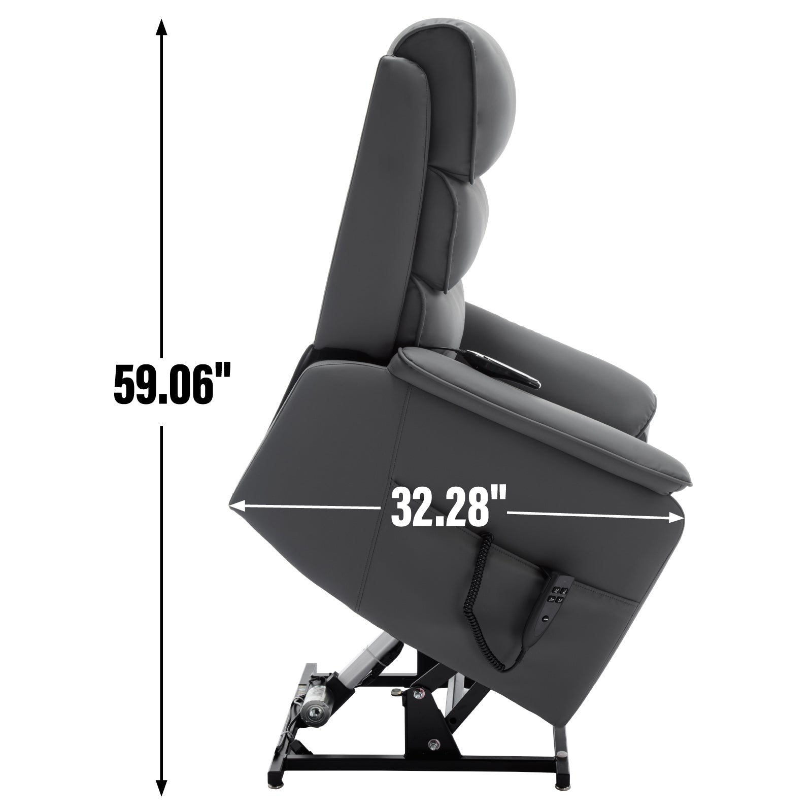 Grey Cat Proof Leather Dual Motor Infinite Position Up To 350 Lbs Power Lift Recliner Chair With Power Remote, Heat Massage And Heavy Duty Motion Mechanism White Metal Primary Living Space Heavy