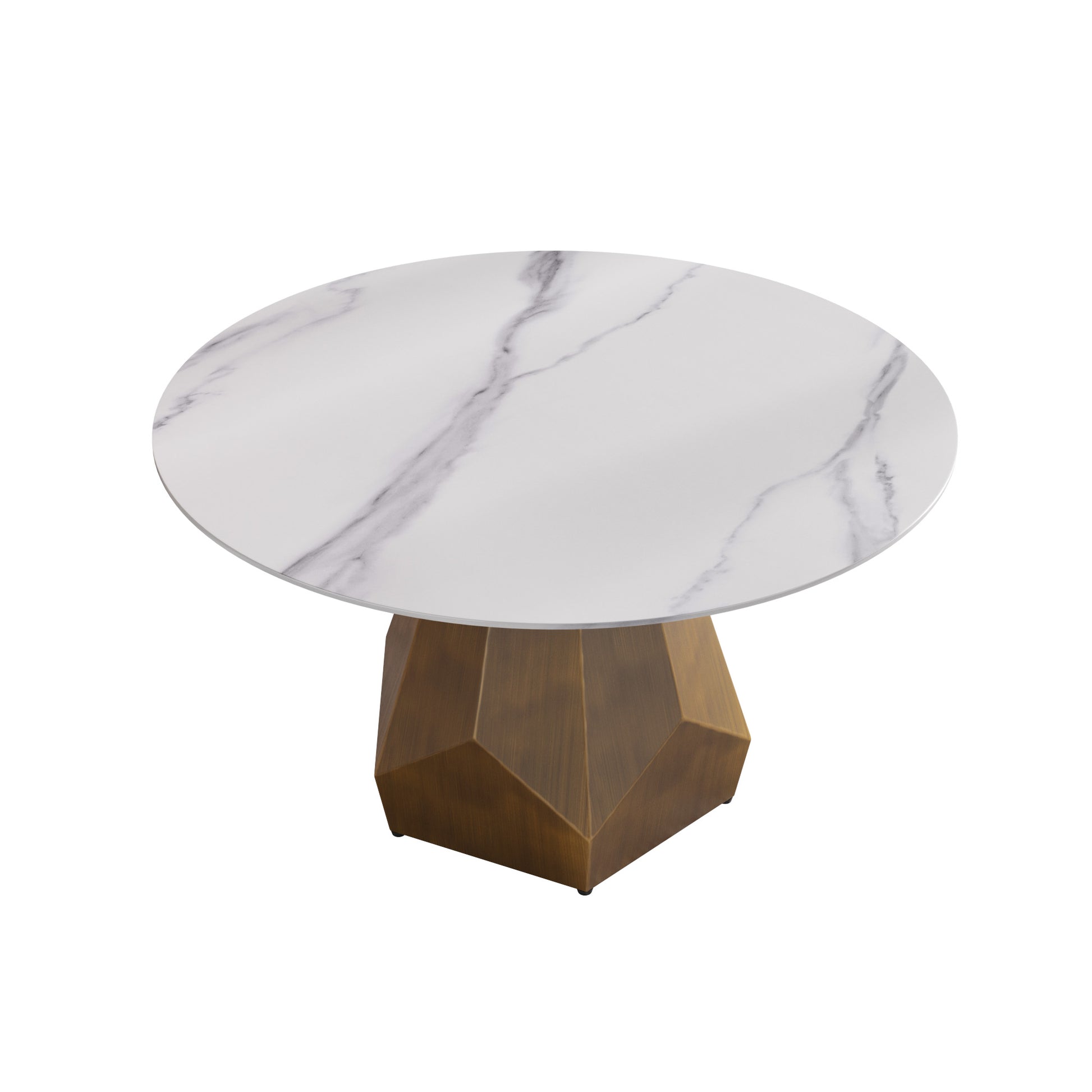 53" Round Marble Dining Table With Metal Base, Artificial Marble For 6 People, Dining Room Living Room Kitchen Dining Table,White Dining Table Only White Metal Sintered Stone