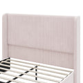 King Size Corduroy Upholstered Bed Frame With Vertical Stripe Wingback Headboard And High Footboard, Pink Pink Wood