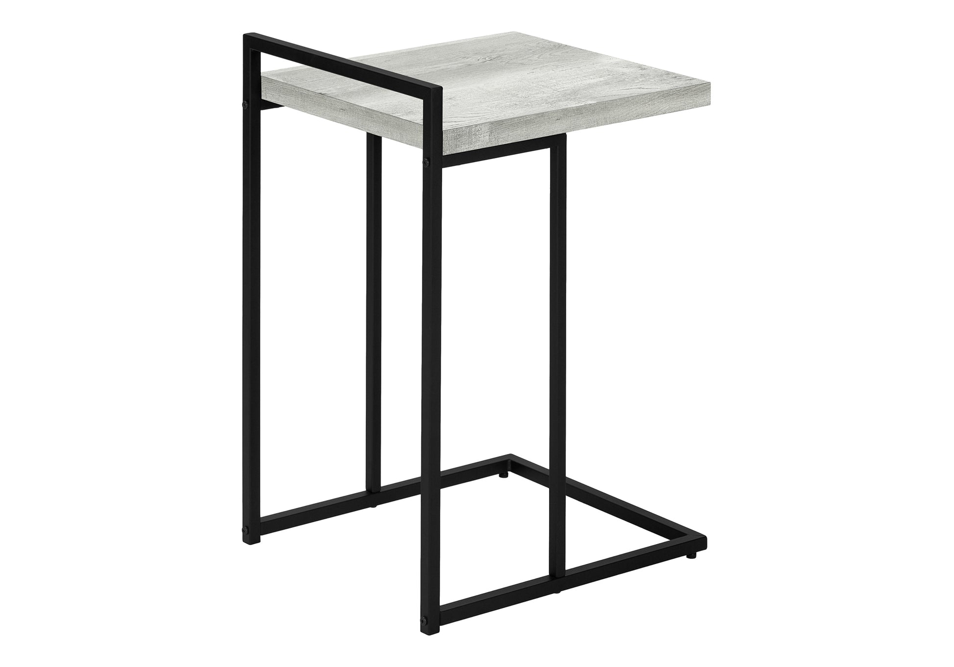 Accent Table, C Shaped, End, Side, Snack, Living Room, Bedroom, Grey Laminate, Black Metal, Contemporary, Modern Grey Particle Board