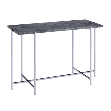 Grey And Chrome Rectangle Sofa Table Grey Silver Primary Living Space Rectangular Wood Metal