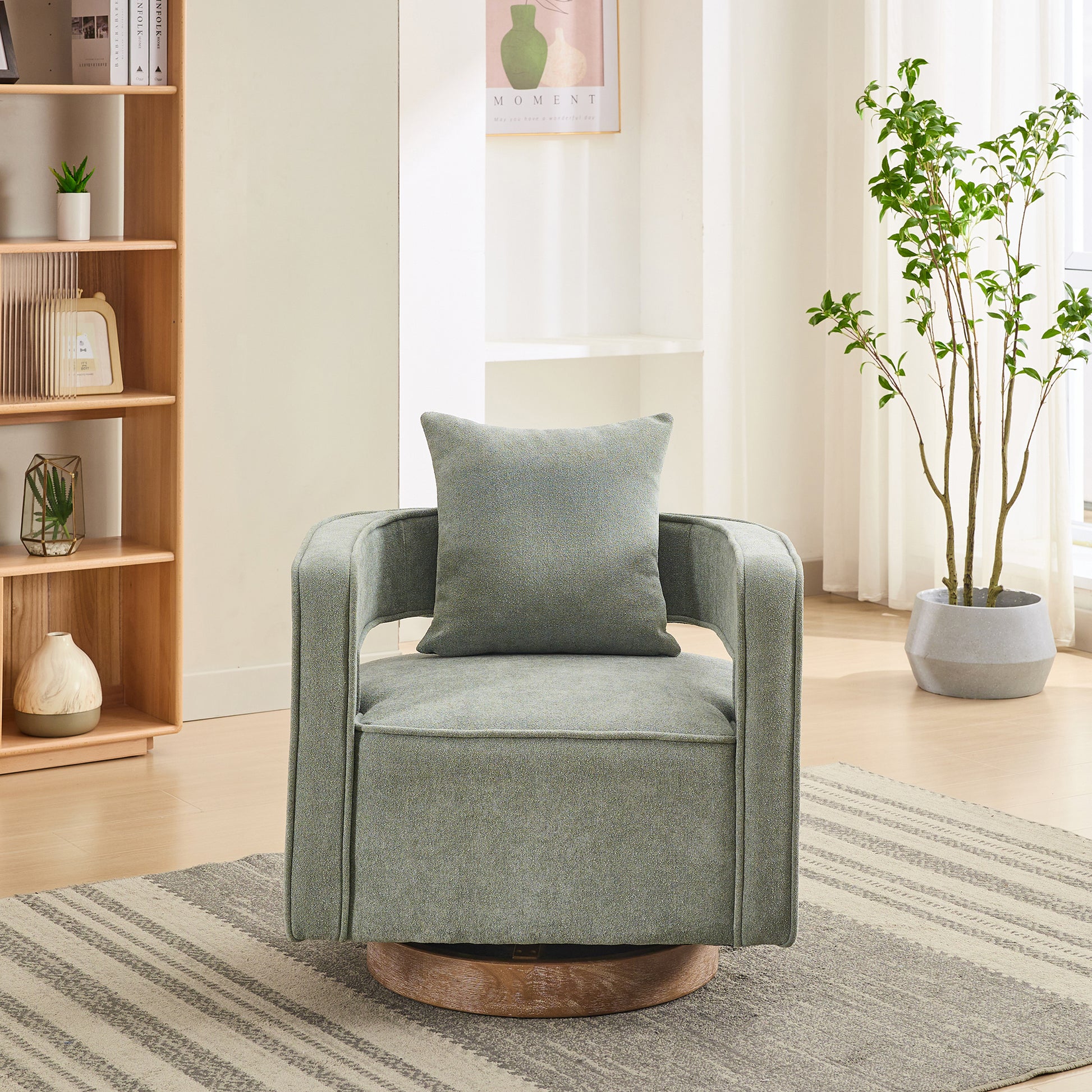 29.1"W Swivel Accent Open Back Chair Modern Comfy Sofa Chair With Weathered Base For Nursery Bedroom Living Room Hotel Office, Club Chair Leisure Arm Chair For Lounge Pale Green,Linen Blend Pale Green Linen Blend