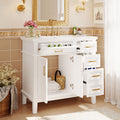 36 Inch Bathroom Vanity With Resin Sink, Modern Bathroom Cabinet In White,Featuring Two Soft Close Doors And Four Drawers White Bathroom Solid Wood Mdf Resin