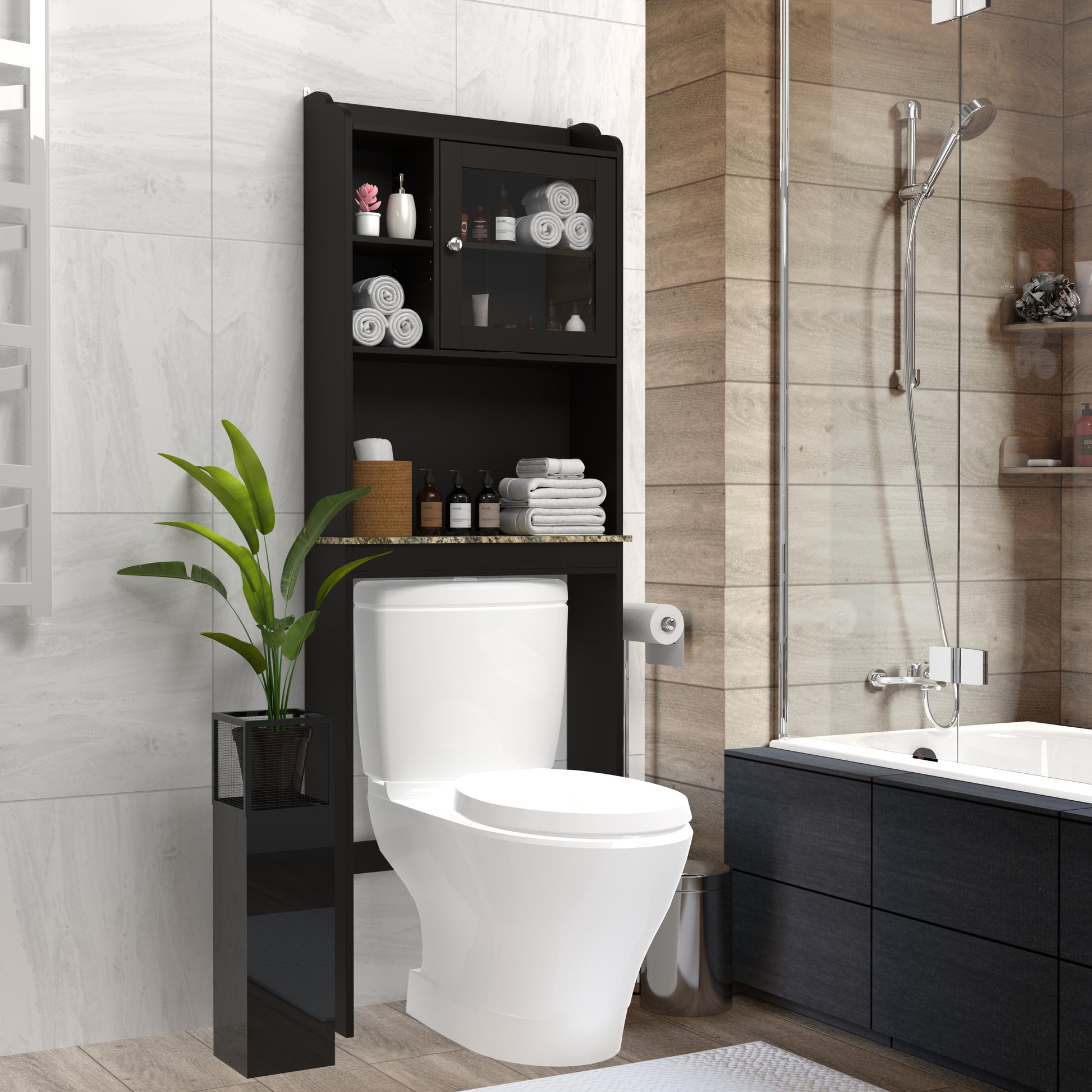 Modern Over The Toilet Space Saver Organization Wood Storage Cabinet For Home, Bathroom Espresso Espresso Mdf