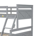 Twin Over Full Bunk Bed With Ladder, Two Storage Drawers, Safety Guardrail, Gray Box Spring Not Required Twin Gray Wood Bedroom Bunk Pine