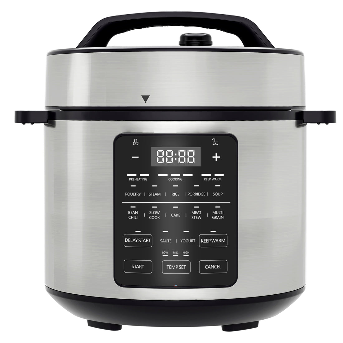 9 In 1 Electric Pressure Cooker 6 Quart, Steamer, Yogurt Maker, Warmer & Sterilizer, Saute, Slow Cooker, Rice Cooker, Egg Cooker, Multi Functional Smart Pot, Stainless Steel Black Stainless Steel
