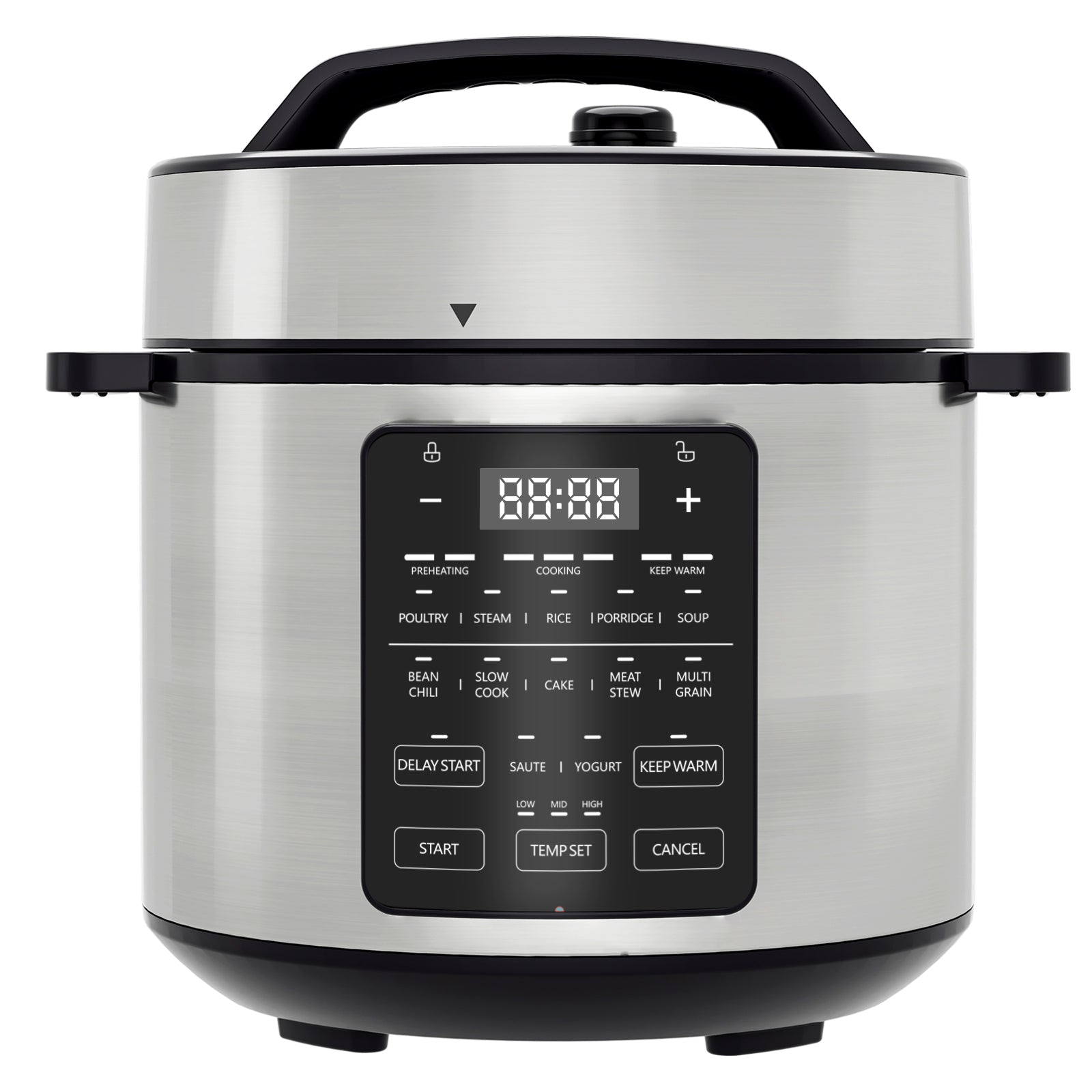 9 In 1 Electric Pressure Cooker 6 Quart, Steamer, Yogurt Maker, Warmer & Sterilizer, Saute, Slow Cooker, Rice Cooker, Egg Cooker, Multi Functional Smart Pot, Stainless Steel Black Stainless Steel