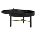 Modern Round Wood Rotating Tray Coffee Table With Storage & Metal Legs In Black Black Metal,Rubber Wood