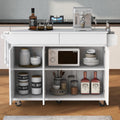 K&K 53.2'' Kitchen Island With Drop Leaf, Kitchen Storage Cart With Spice Rack, Towel Rack And 2 Drawers, Rolling Kitchen Island On Wheels With Adjustable Shelves For Kitchen, Dining Room, White White Brown Kitchen Artsy,Casual,Classic,Minimalist,Modern