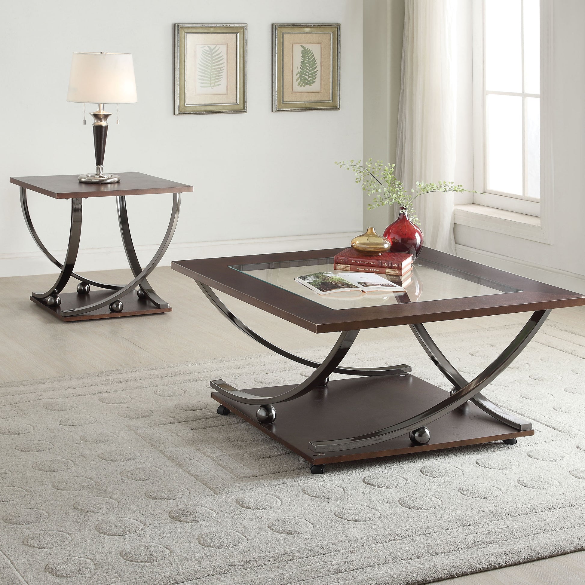 Black Nickel End Table With Bottom Shelf Black Silver Primary Living Space Contemporary Shelves Square Mdf