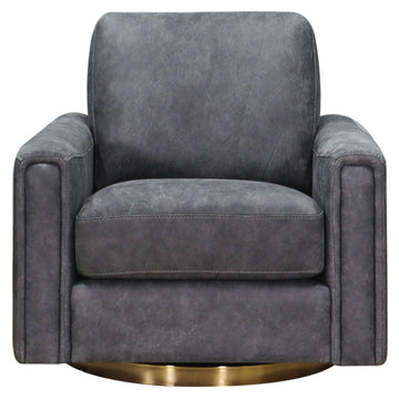 Hayward Swivel Leather Chair Gray Memory Foam Genuine Leather
