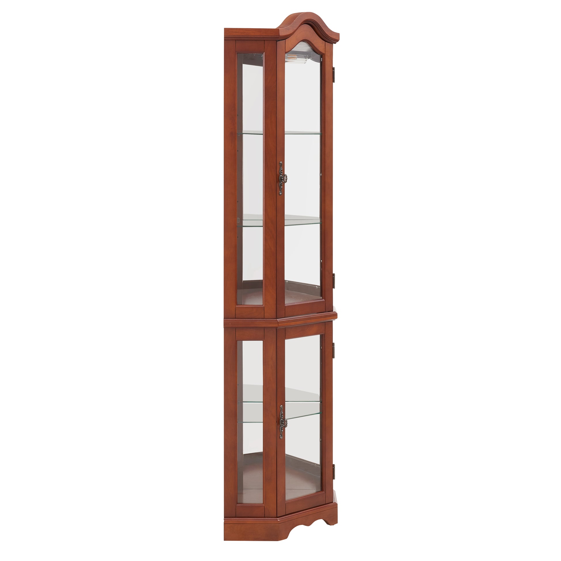 Corner Curio Cabinet With Lights, Adjustable Tempered Glass Shelves, Mirrored Back, Display Cabinet,Walnut E26 Light Bulb Not Included Walnut Mdf