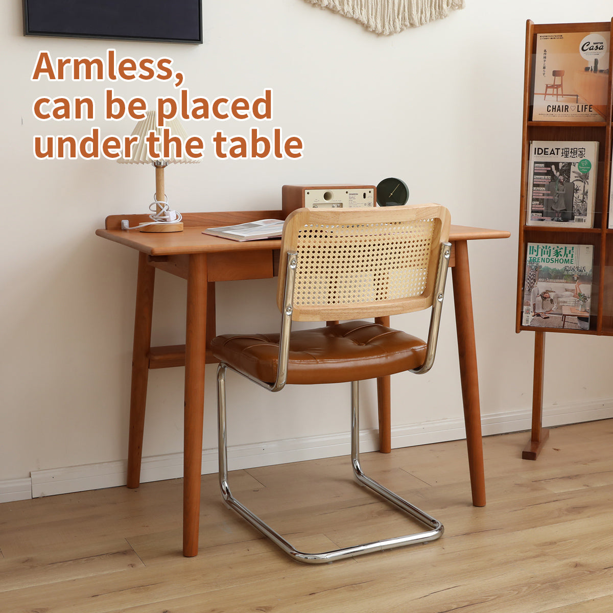 Dining Chairs Set Of 2, Fauex Leather Rattan Side Accent Chairs With Chrome Legs, Modern Mid Century Breuer Designed Chairs, Upholstered Dining Living Room Kitchen Chairs Brown 2Pcs Brown Faux