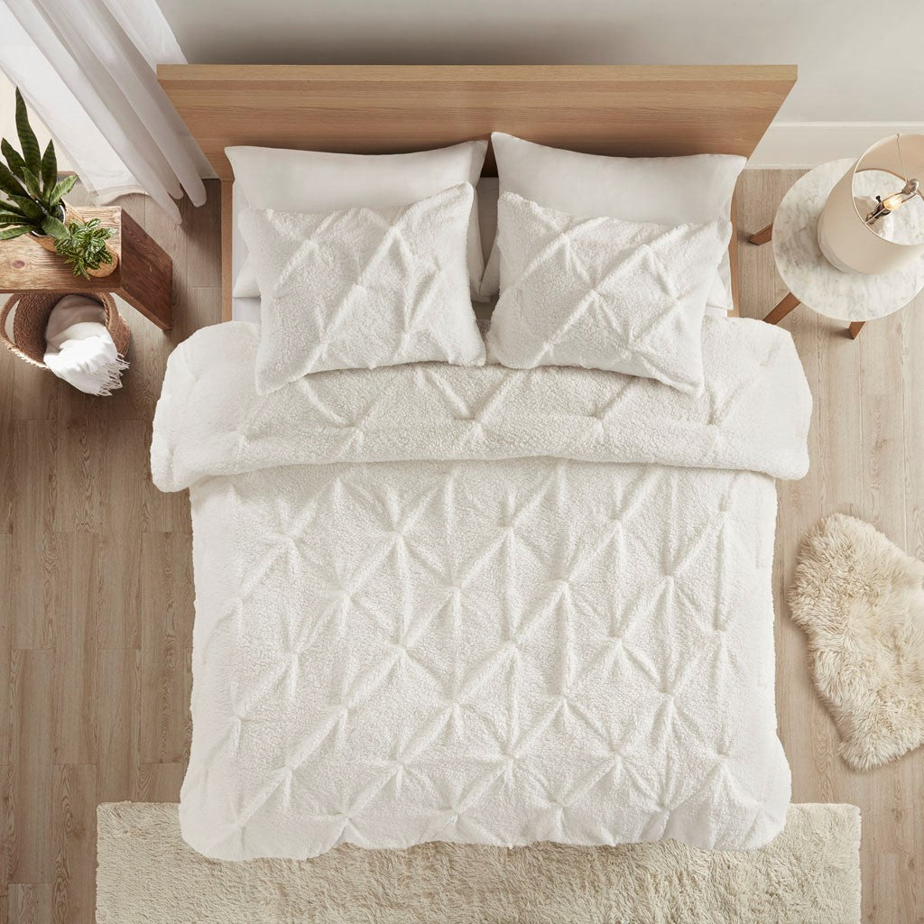 Pintuck Sherpa Down Alternative Comforter Set Full Ivory Polyester