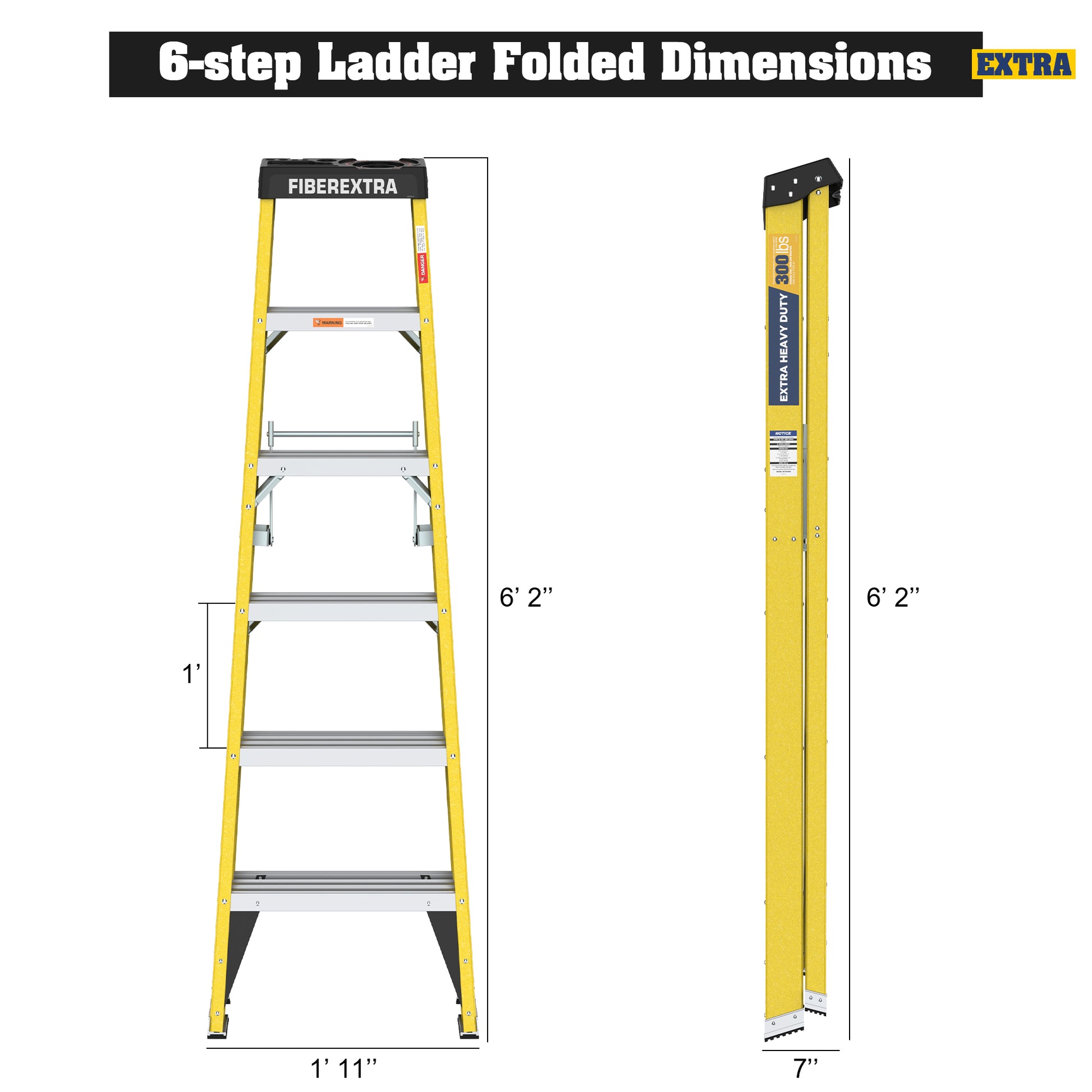 6 Fibreglass Step Ladder Series 300Lbs Yellow Fiberglass