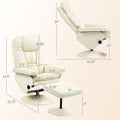 Homcom Swivel Recliner With Ottoman, Pu Leather Reclining Chair With Ottoman, Upholstered Recliner And Footrest With Wrapped Base For Living Room, Bedroom And Home Office, Cream White Cream White Faux Leather