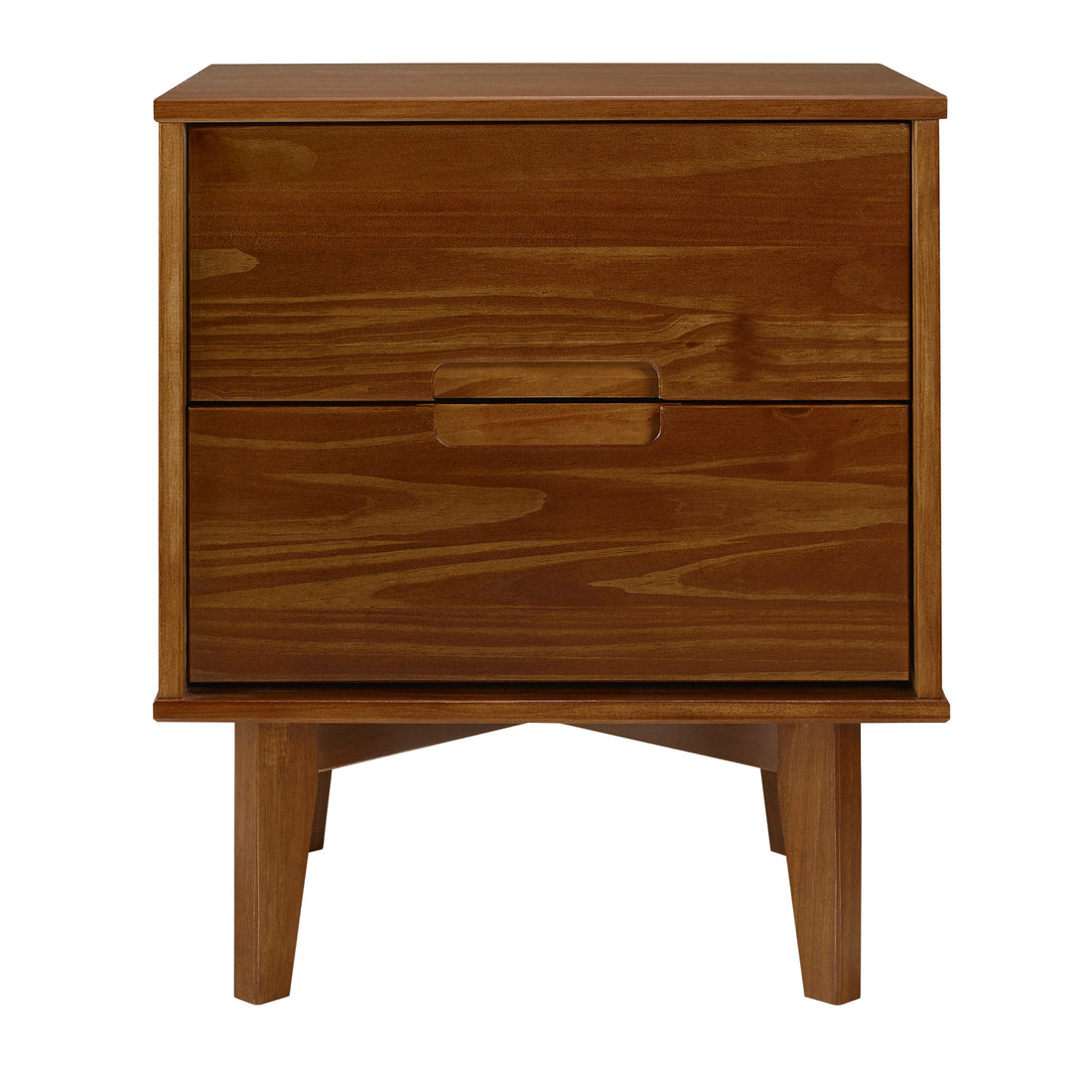 Mid Century Modern 2 Drawer Solid Wood Nighstand With Cutout Handles Walnut Walnut Mdf Pine