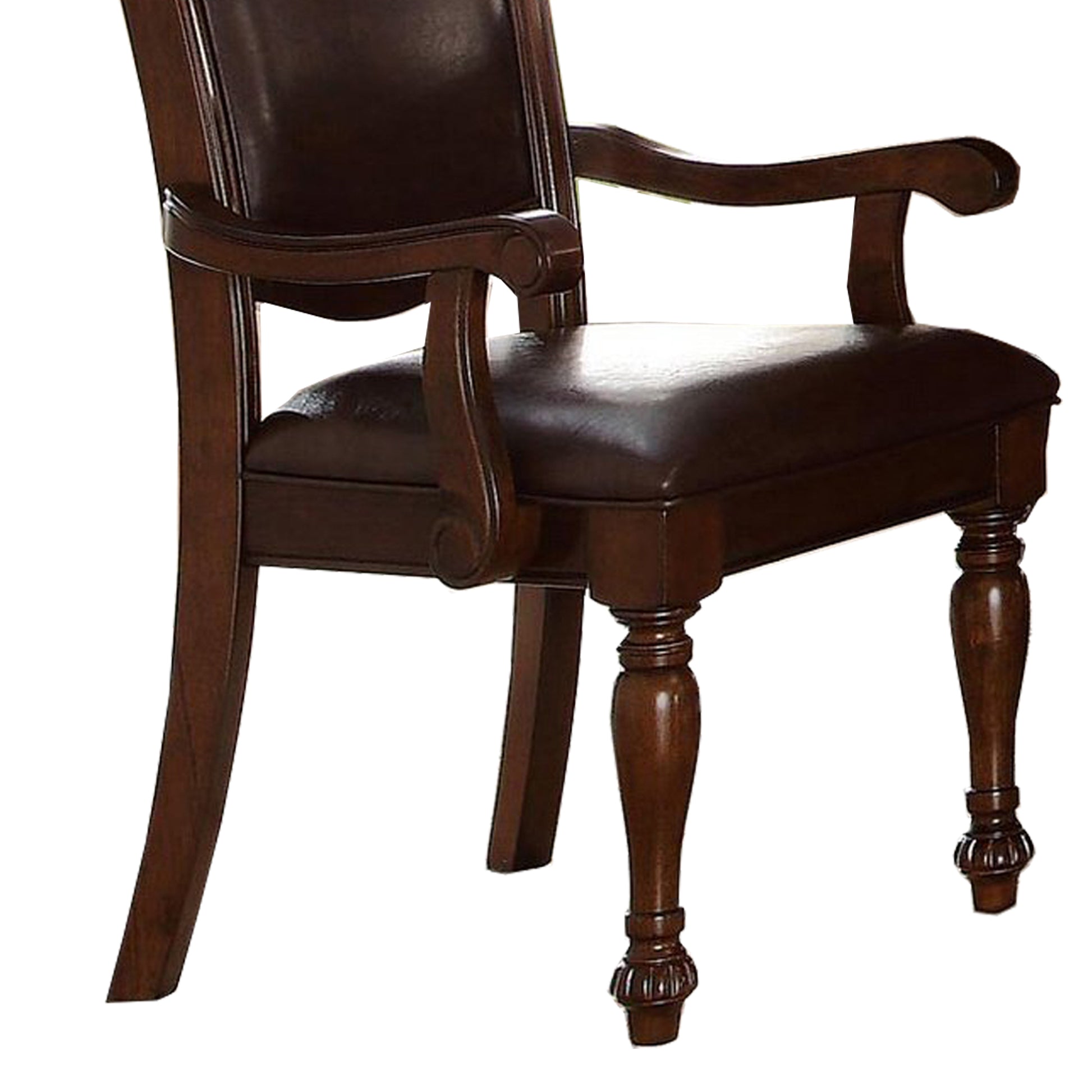 Traditional Style Wood & Leather Dining Side Arm Chair, Brown & Dark Brown, Set Of 2 Brown Wood Fabric