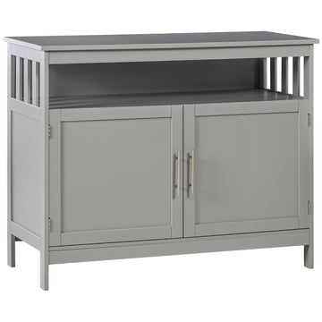 Homcom Sideboard Buffet Cabinet, Modern Kitchen Cabinet, Coffee Bar Cabinet With 2 Level Shelf And Open Compartment, Grey Grey Mdf