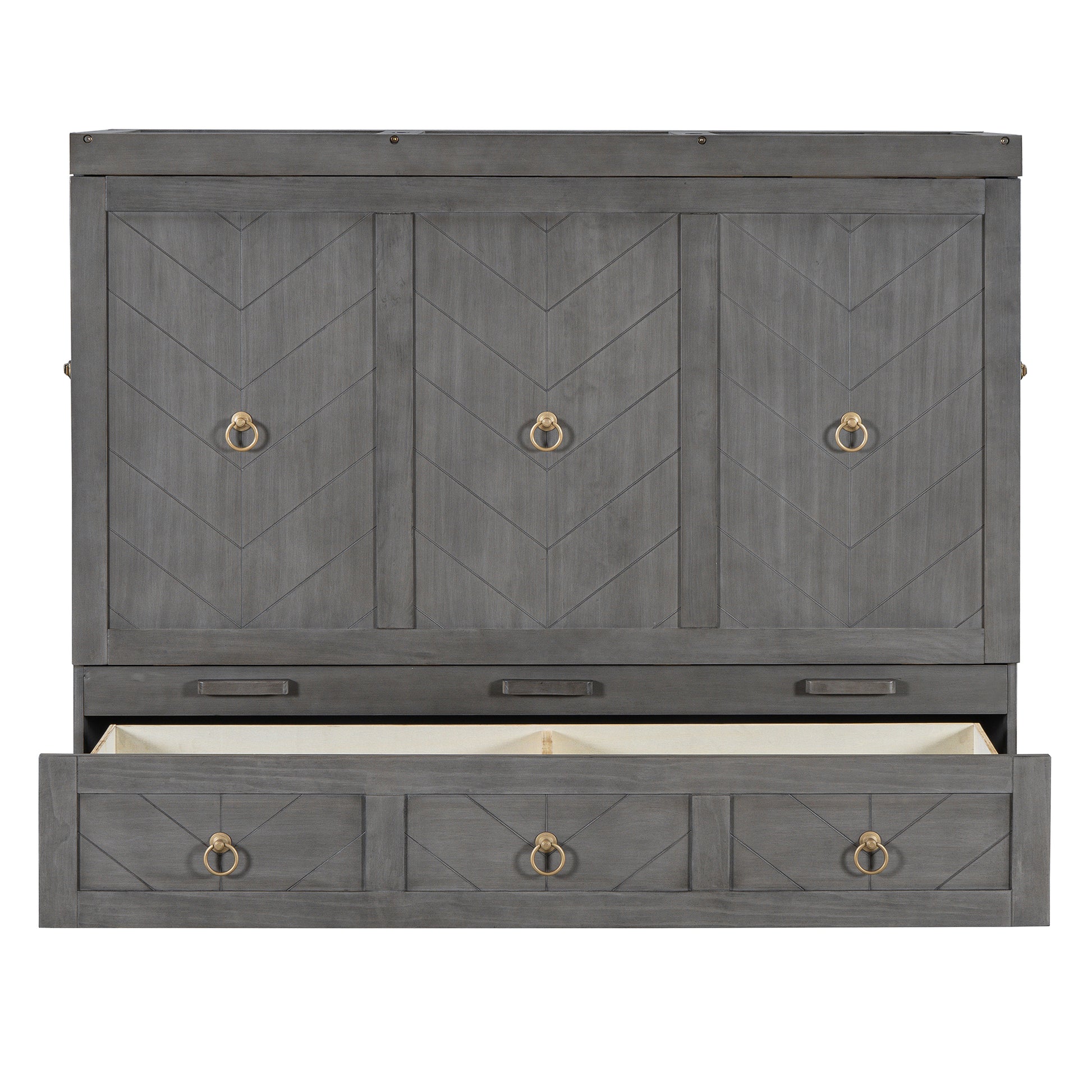 Queen Size Murphy Bed With Usb Port And A Large Drawer, Gray Gray Solid Wood Mdf