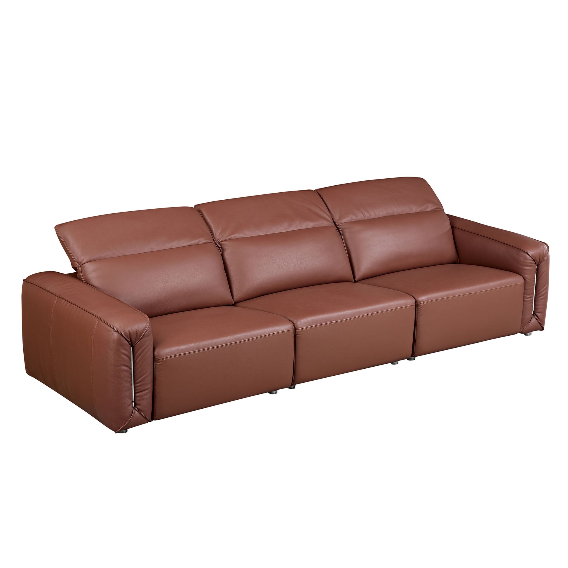 Modern Simple Line Design 3 Seater Leather Sofa For Living Room, Comfy Sofa Couch With Extra Deep Seats,Adjustable Headrests Couch,Brown Brown Leather 3 Seat