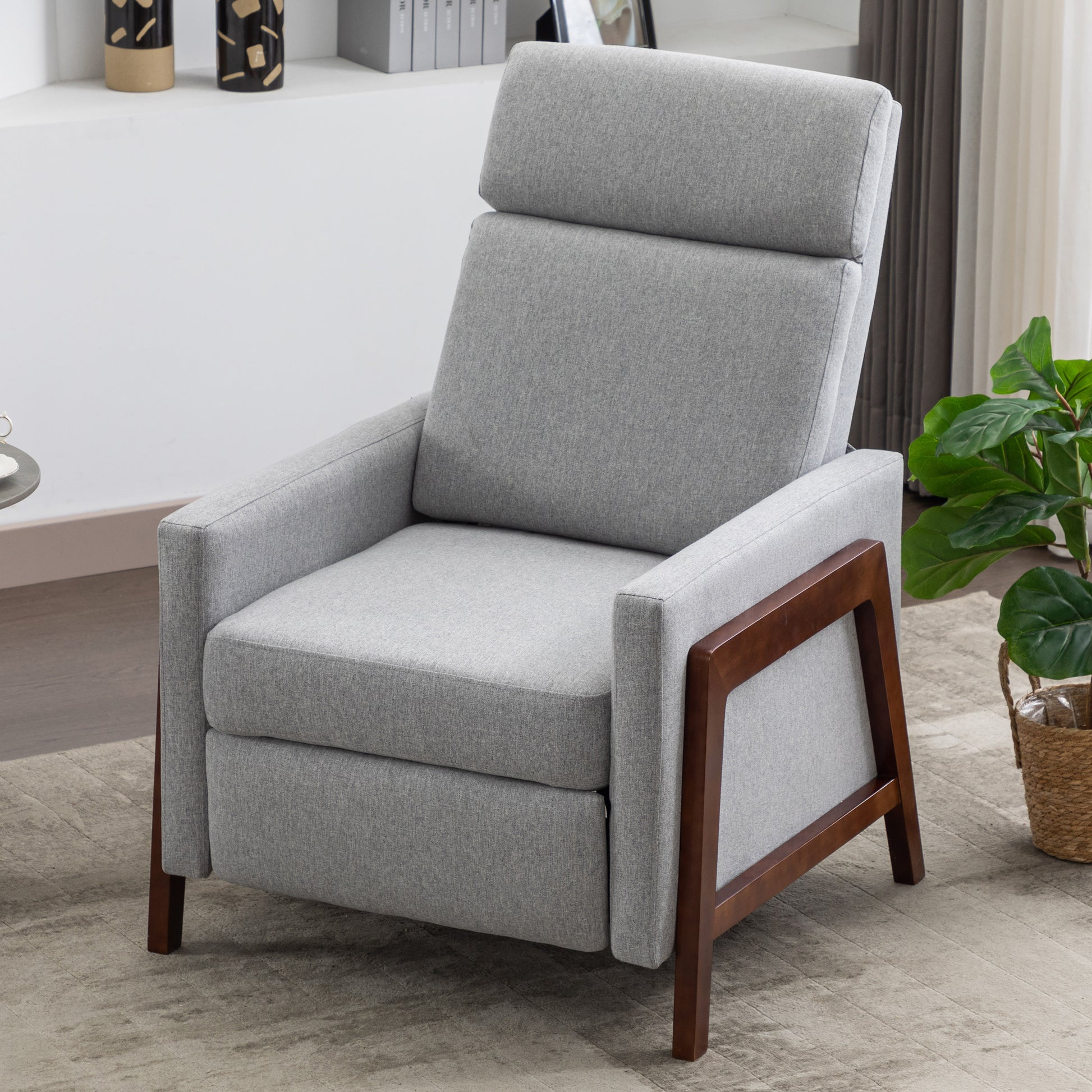Wood Framed Upholstered Recliner Chair Adjustable Home Theater Seating With Thick Seat Cushion And Backrest Modern Living Room Recliners, Gray Old Sku:Pp289527Aae Gray Linen