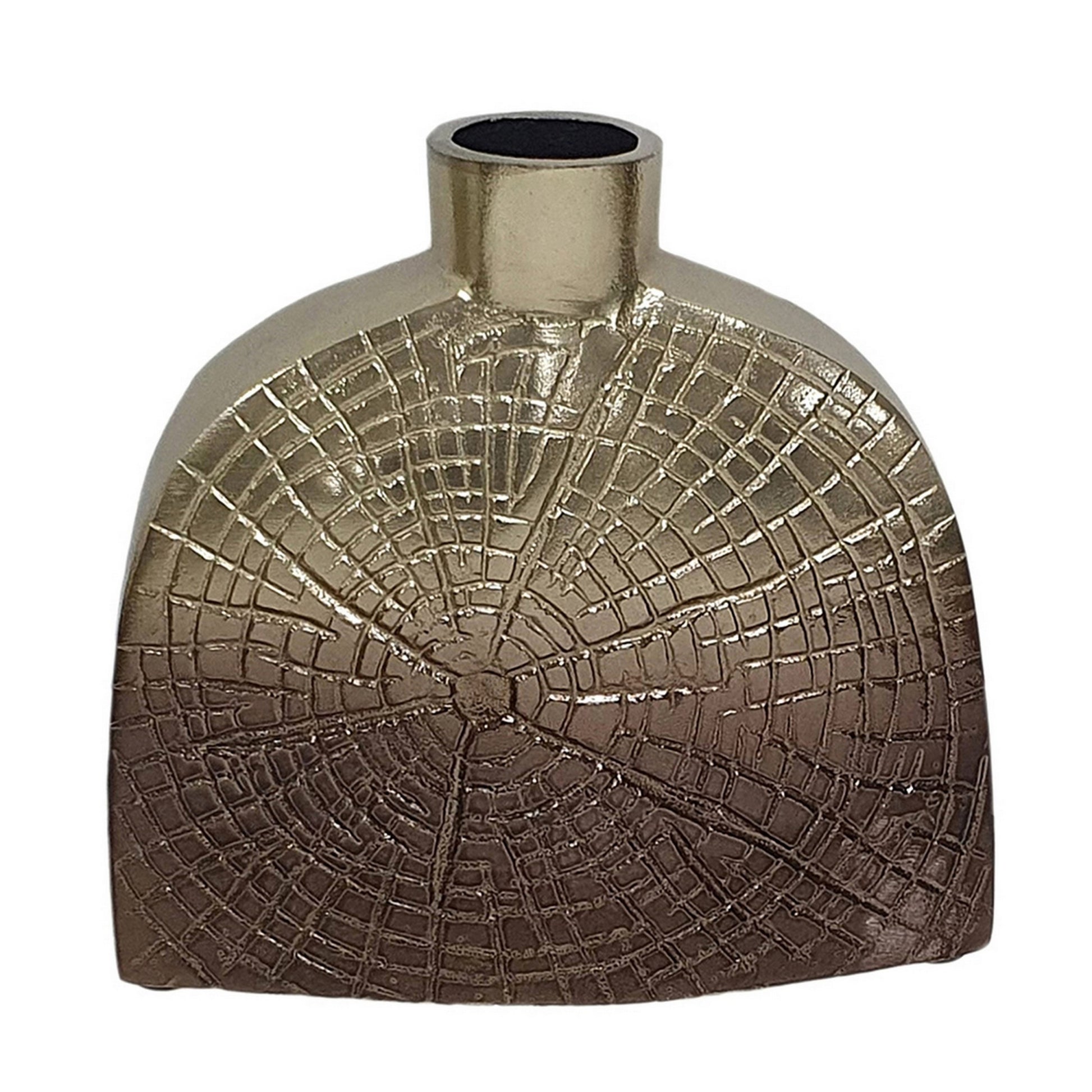 Pece 8 Inch Aluminum Decorative Vase, Webbed Design, Square Base, Gold Gold Aluminum