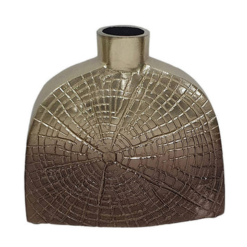 Pece 8 Inch Aluminum Decorative Vase, Webbed Design, Square Base, Gold Gold Aluminum