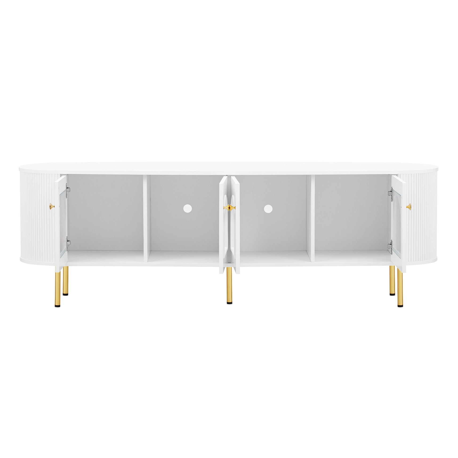 Modern Tv Stand For Tvs Up To 80 Inches, Entertainment Center With 4 Cabinets, Wood Media Console With Metal Legs And Handles For Living Room, White White 70 79 Inches Mdf