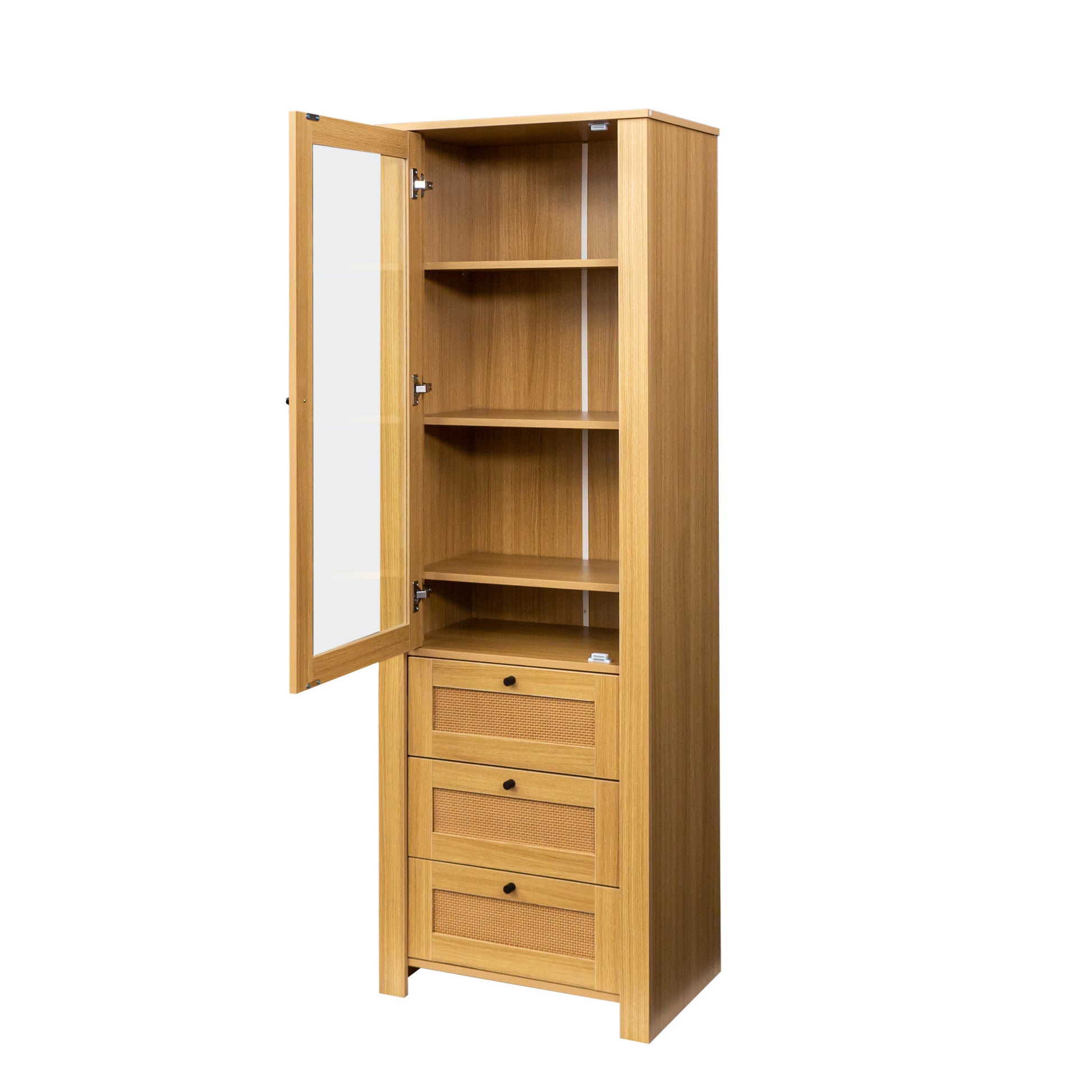 Rattan Door Bookshelf Display Case With Drawer