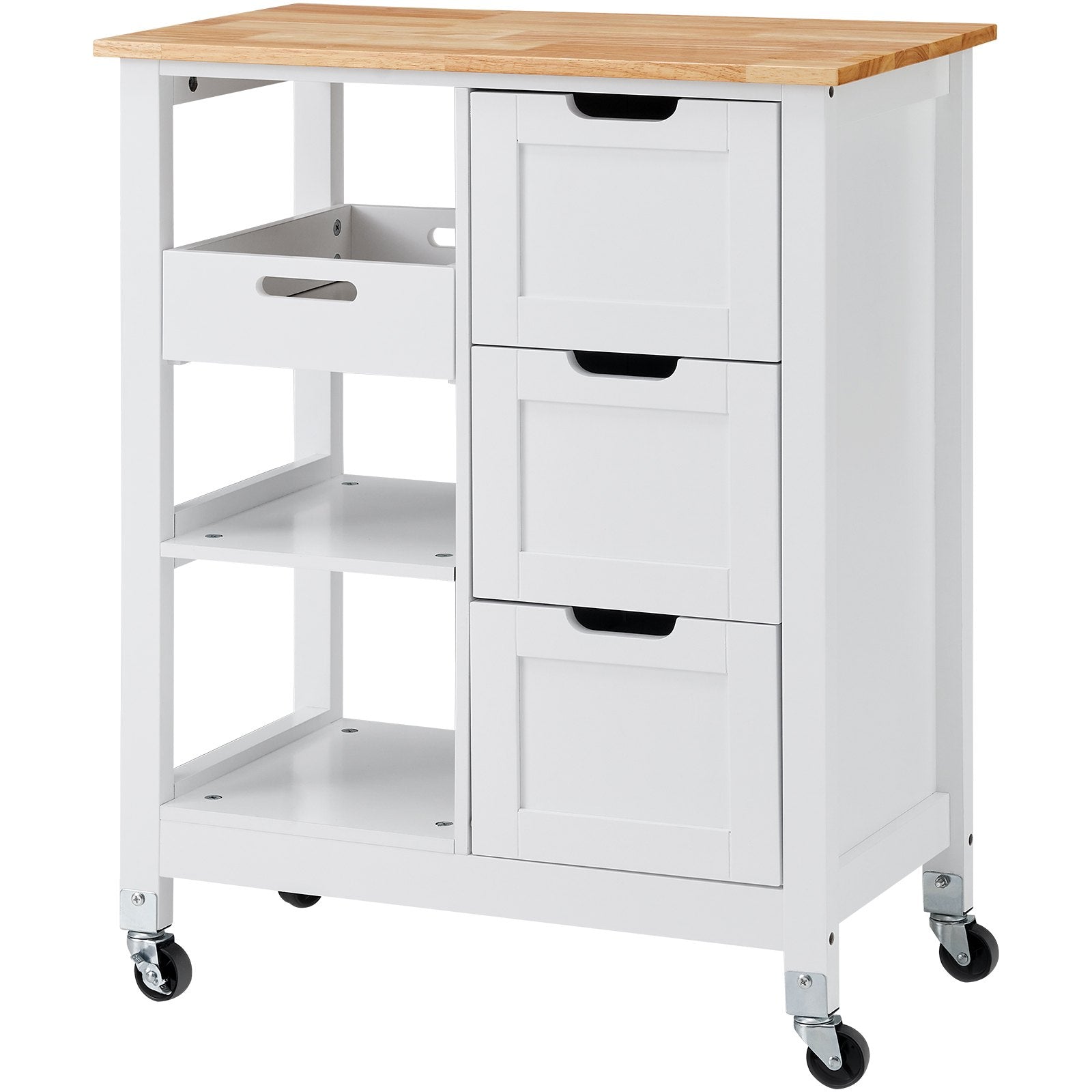 Rolling Portable Small Kitchen Island Cart On Wheels With Solid Wood Top, Dining Room Serving Utility Carts Mobile Movable With 3 Drawers And Storage Shelves Cabinet, White White White Dining Room American Design Rectangular Kitchen Island Sets Mdf Small