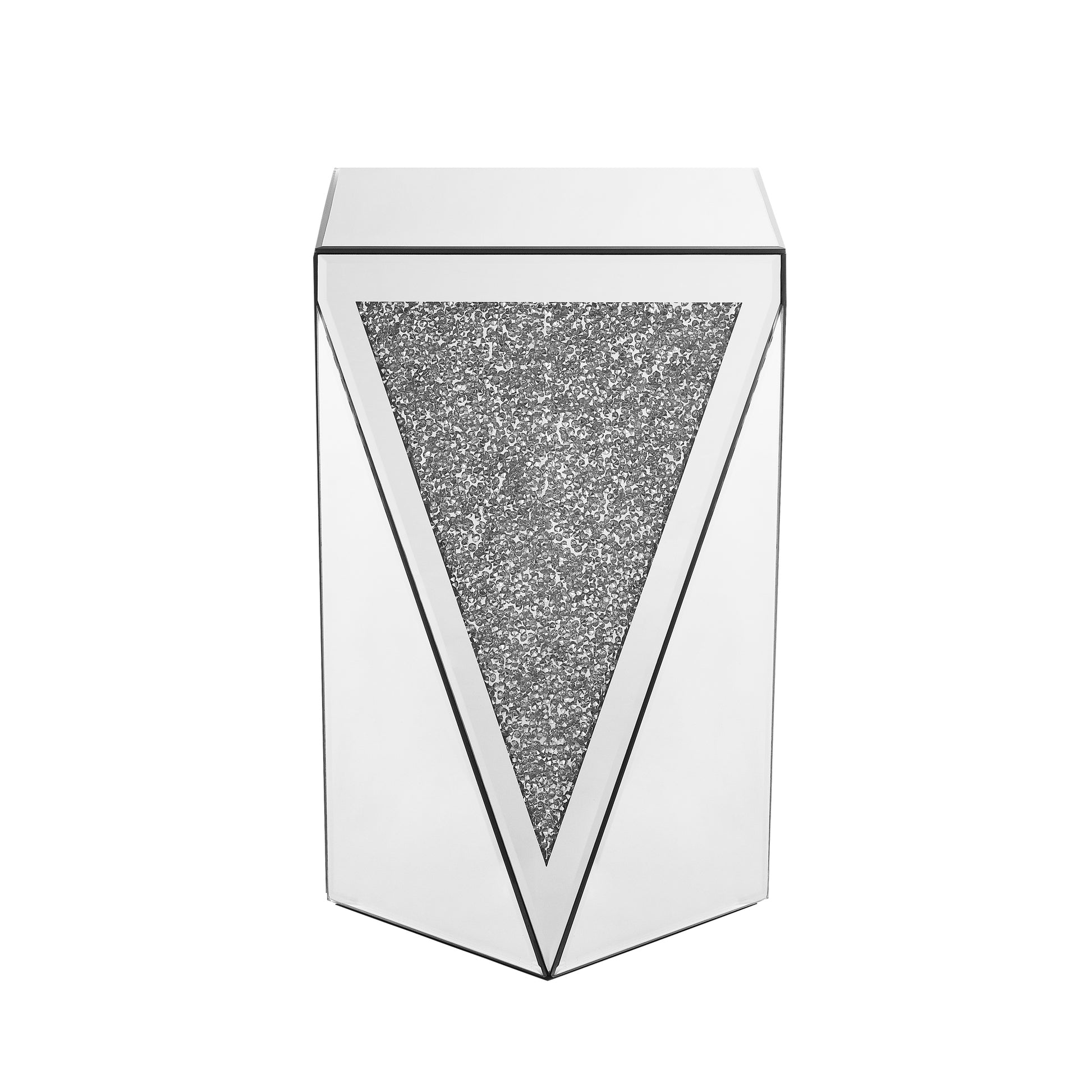 Inverted Triangular Mirror Square Table, Crystal Diamond Inlaid Coffee Table, Silver Glass Side Table Suitable For Corridors, Living Rooms, Corners, Bedrooms, Sofas Silver Mirrored Finish Desk And Chair Set Primary Living Space American Design