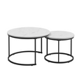 Nesting Coffee Table Set Of 2, 27.6Inch Round Coffee Table Wood Marble Pattern Top With Sturdy Metal Frame, End Table Side Tables For Living Room Bedroom Balcony Yard White White Wood Metal