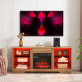 Tv Stand Electric Fireplace Glass Shelves, 3D Fireplace Tv Stand With Led Lights Wood With Usb Charging Outlet Modern Television Table Center For Tv Up To 62