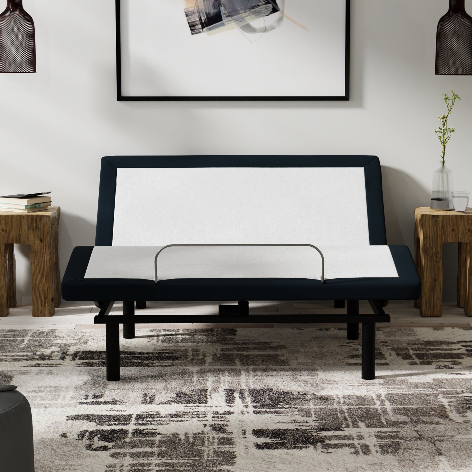 Model P2 Adjustable Base Queen: Massage, Usb, Led Night Light, Zero Clearance Queen White Charcoal Metal