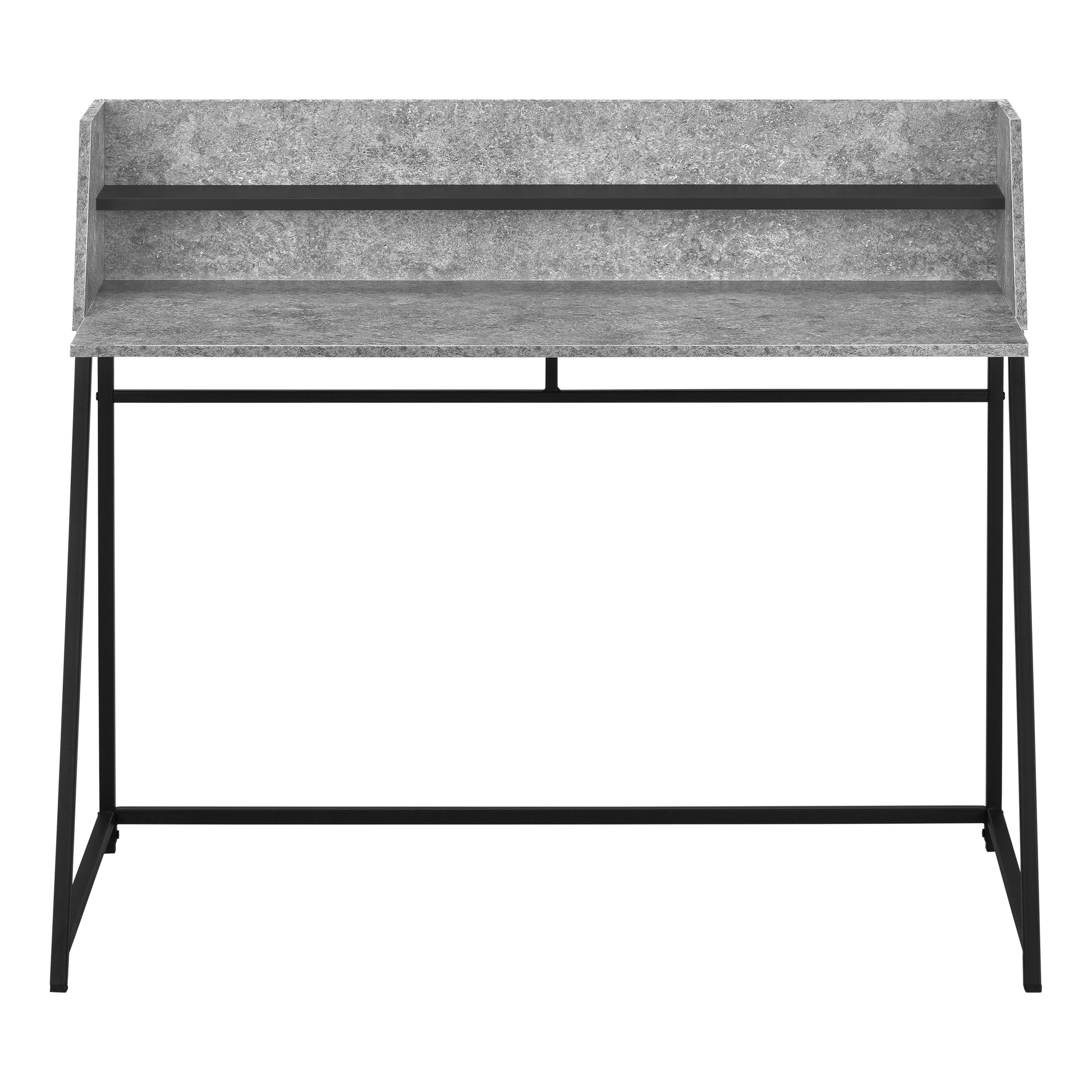 Computer Desk, Home Office, Laptop, Storage Shelves, 48"L, Work, Grey Stone Look Laminate, Black Metal, Contemporary, Modern Grey Particle Board