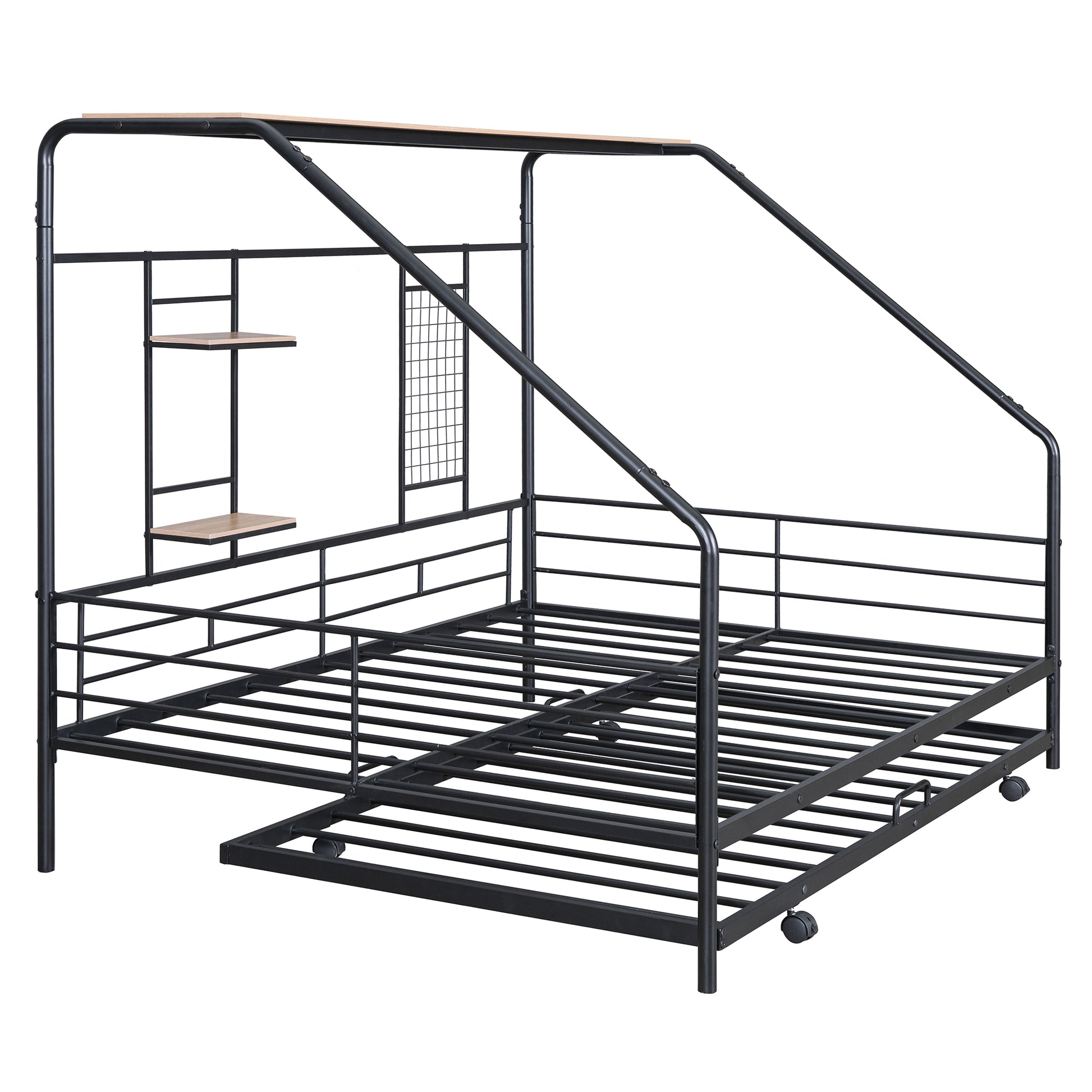 Full Size Metal House Bed With Trundle, Black Full Black Metal