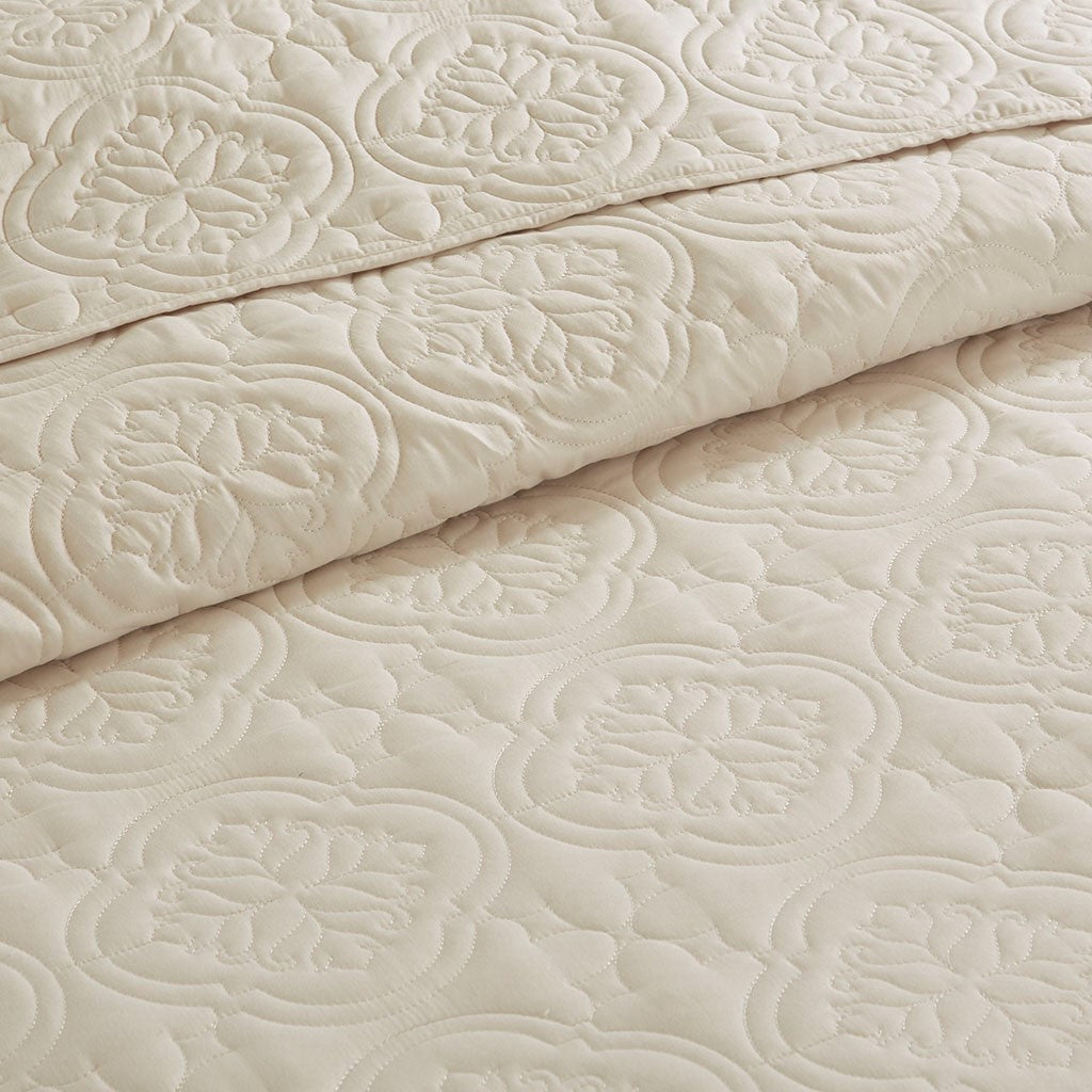 3 Piece Reversible Bedspread Set Cream Full Queen Queen Cream Microfiber