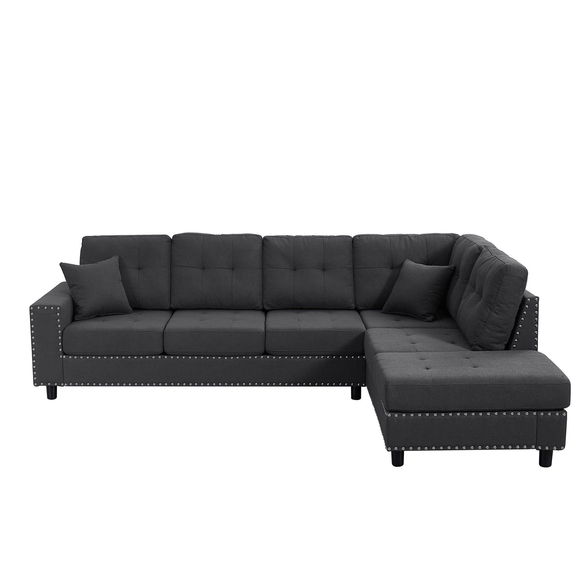 109.2''L Shaped Modular Sectional Sofa With Removable Back Cushions And 2 Pillows, Suitable For Living Rooms, Offices, And Apartments Dark Gray Polyester 5 Seat