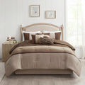 7 Piece Faux Suede Comforter Set Brown Queen Queen Brown Polyester